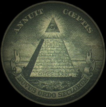 logo Illuminati, sang “Iblis Raksasa bermata satu” (Dajjal) yang datang menjelang kiamat untuk menguasai dunia dan menebar teror.